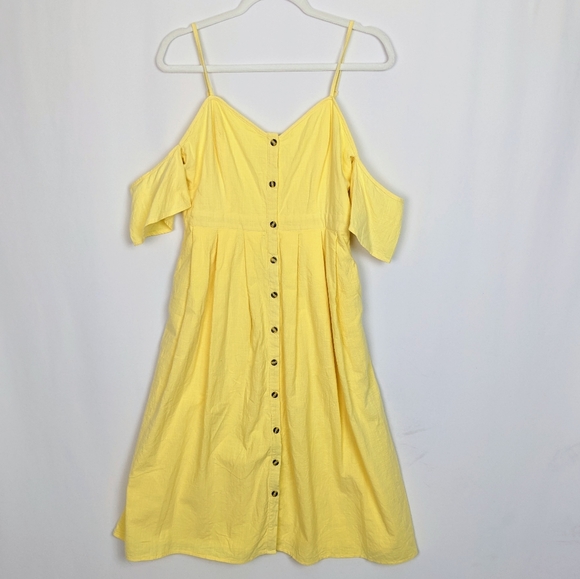 Lulu's I’ve Got Love Yellow Off The Shoulder Midi Dress Button Down Front - Picture 7 of 14